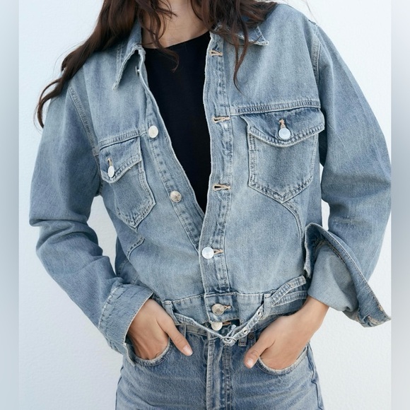 ZARA TRF DENIM JACKET WITH BELT - NWT - Picture 5 of 7